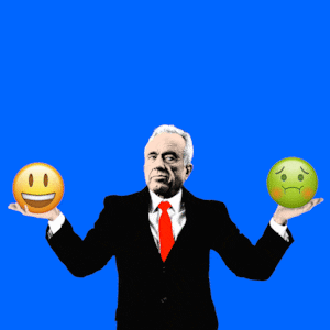 Robert F Kennedy, Jr holding up the happy emoji and the sick emoji