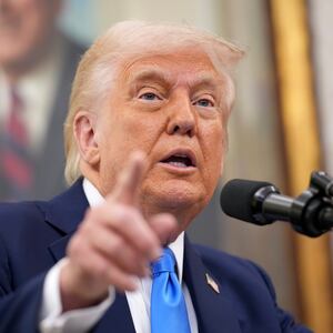 WASHINGTON, DC - MARCH 28: U.S. President Donald Trump announces that his administration has reached a deal with elite law firm Skadden, Arps, Slate, Meagher & Flom during a swearing-in ceremony in the Oval Office at the White House on March 28, 2025 in Washington, DC. Trump will host the swearing in of his former personal attorney and White House Presidential counselor Alina Habba as interim U.S. Attorney in New Jersey. (Photo by Andrew Harnik/Getty Images)
