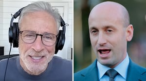 Jon Stewart and Stephen Miller.