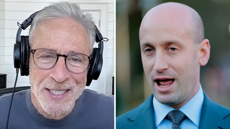 Jon Stewart and Stephen Miller.