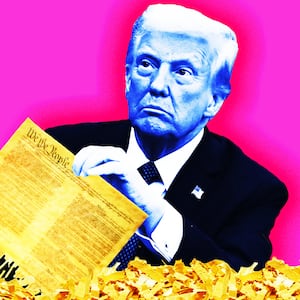 Donald Trump holding a shredded copy of the US Constitution, illustration