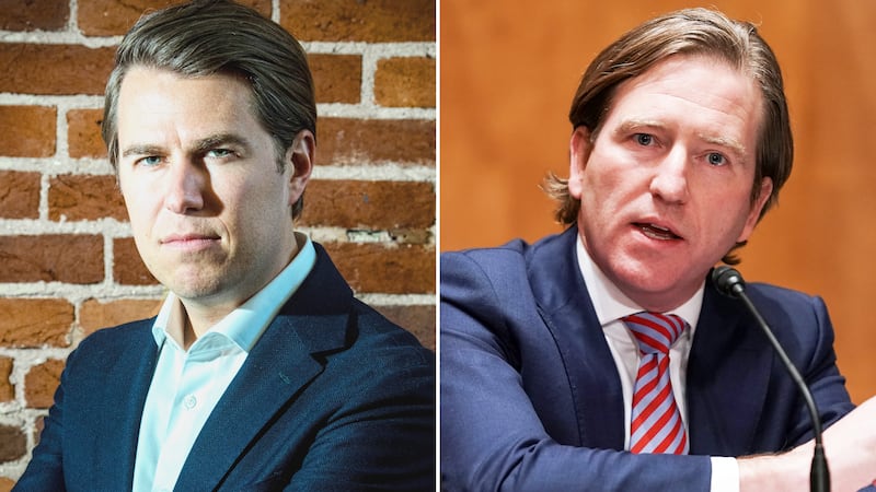 Miles Taylor, Chris Krebs split image