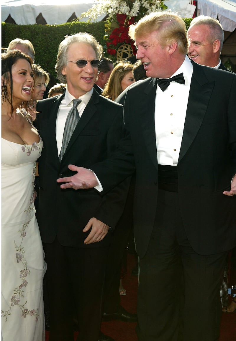 Actor Bill Maher and Donald Trump attend the 56th Annual Primetime Emmy Awards at the Shrine Auditorium September 19, 2004 in Los Angeles, California.