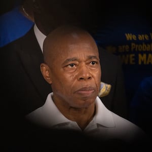 Eric Adams at a press conference at New York City Hall after he was subpoenaed by a federal grand jury 