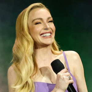 Lindsay Lohan promotes the upcoming film "Freakier Friday" at The Walt Disney Studios presentation during CinemaCon on April 03, 2025 in Las Vegas, Nevada.