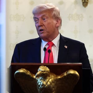 U.S. President Donald Trump speaks during a prayer service and dinner ahead of Easter Sunday, at the White House in Washington, D.C., U.S., April 16, 2025. REUTERS/Evelyn Hockstein