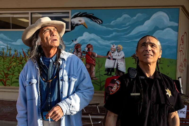 Richard Ray Whitman as Old Man Fixico, Zahn McClarnon as Big in Reservation Dogs.