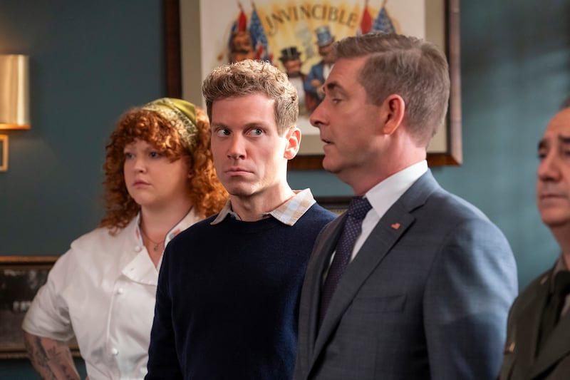 Mary Wiseman as Marvella, Barrett Foa as Elliot Morgan, Paul Fitzgerald as President Perry Morgan.