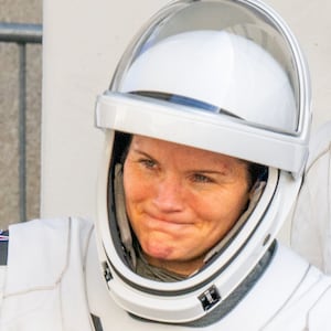 NASA astronauts commander Anne McClain and pilot Nichole Ayers, alongside mission specialists, JAXA (Japan Aerospace Exploration Agency) astronaut Takuya Onishi and Roscosmos cosmonaut Kirill Peskov exit the Neil A. Armstrong Operations and Checkout building at NASA Kennedy ahead of launch on March 14, 2025 in Cape Canaveral, Florida.