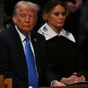 President-elect Donald Trump and his wife Melania arrive for the state funeral service for former President Jimmy Carter at the National Cathedral on January 9, 2025 in Washington, D.C.