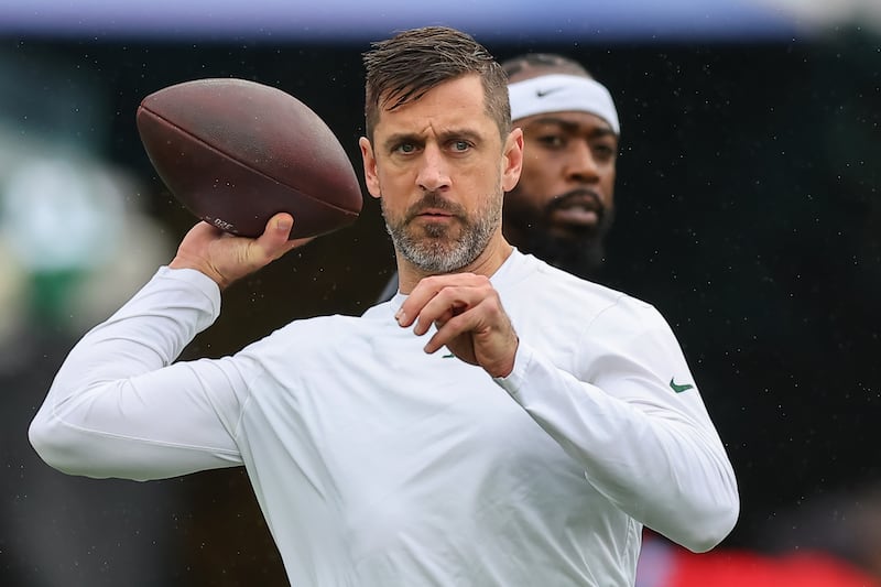 Aaron Rodgers warms up prior to the game against the Jacksonville Jaguars in December in Jacksonville, Florida.